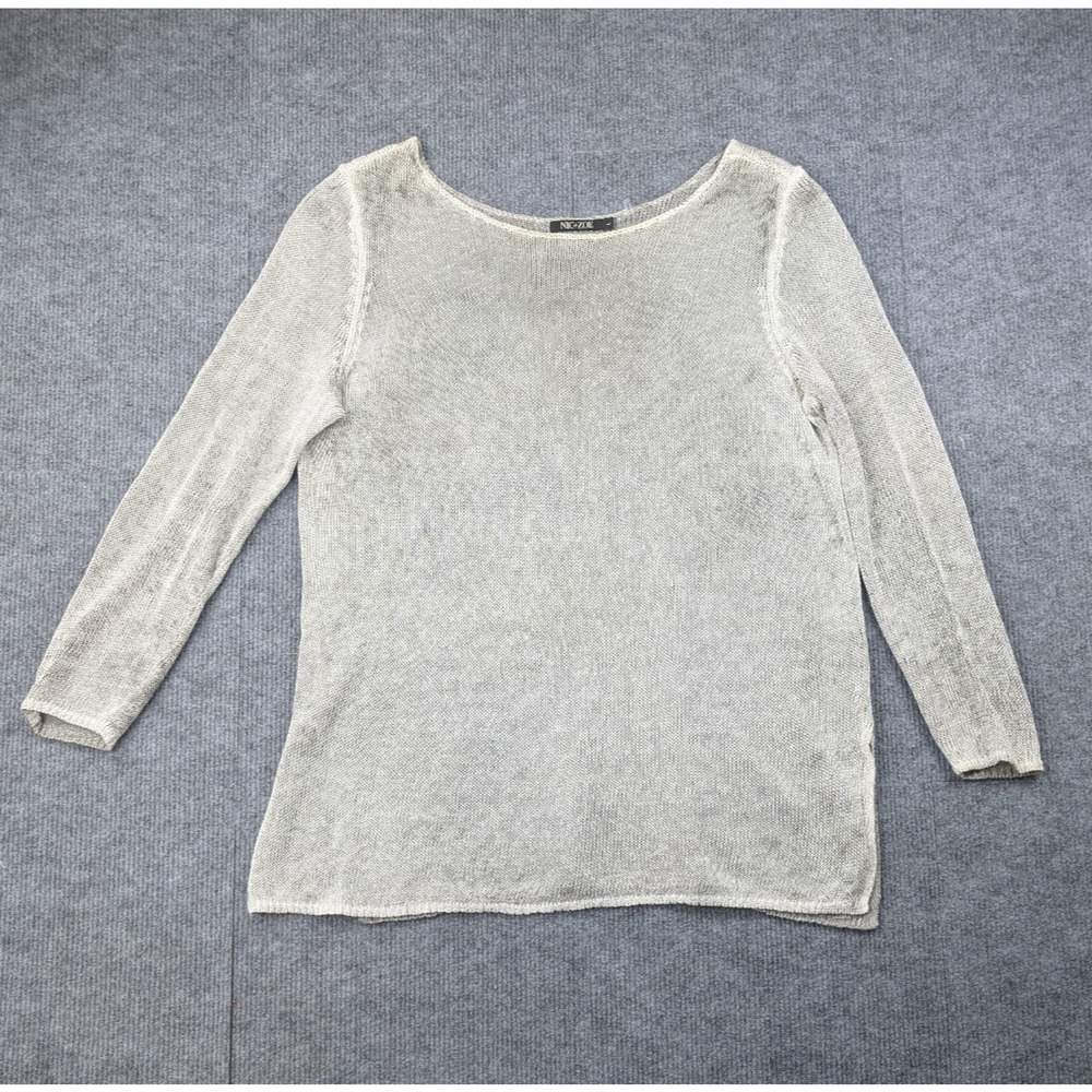 Nic + Zoe Linen Sweater Womens Large Open Knit Lagenlook Quiet Luxury Coastal